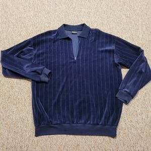 Chesterfield‎ Sweater Quarter Zip Mens XL Blue Velour Vertical Ribbed Vintage